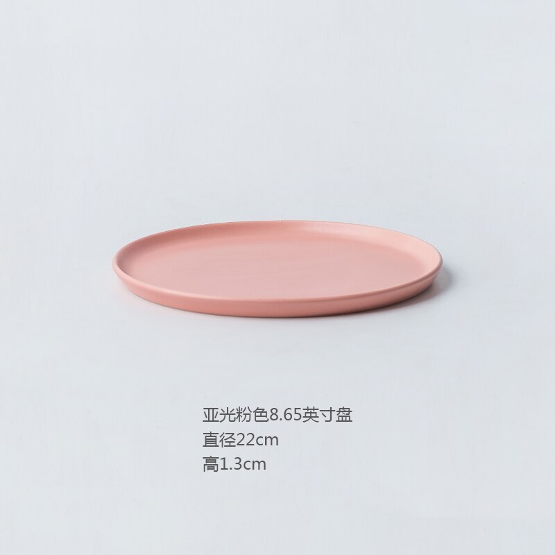 Noord-europa Keramische Ontbijt Cake Tray Moderne Thuis Steak Dessert Westerse Plaat Restaurant Dienblad Ronde Servies: Matt pink--22cm
