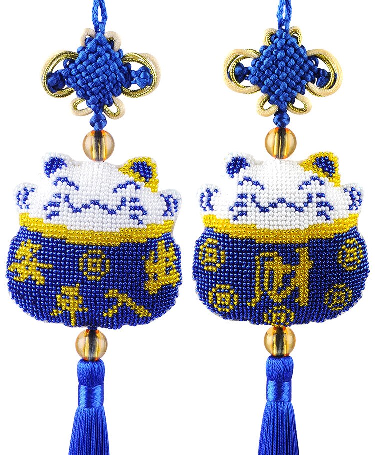 Car Key Chain Accessories Stamped Crafts DIY Printed Cross-Stitching-Kit Embroidery Stich-Bead Needlework Cat084-086