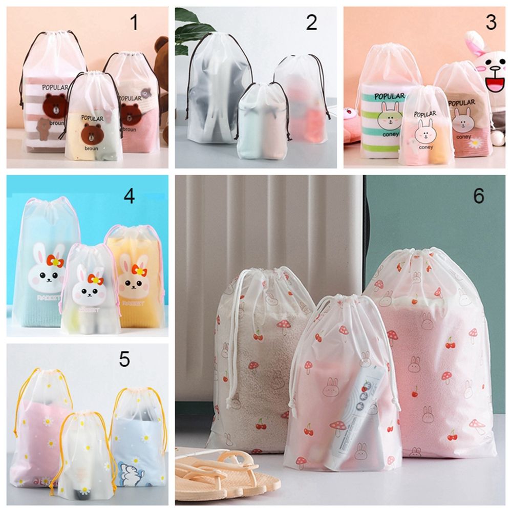 3Pcs Trekkoord Zak Plastic Tasje Scrub Schoenen Reizen Opbergtas Transparante Kleding Sokken Plastic Verpakking Zak