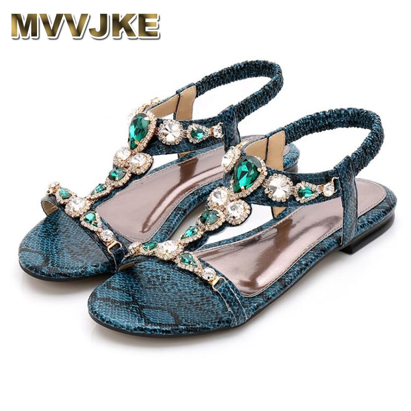 Mvvjkenew Vintage Bohemian Strass Sandalen Vrouwelijke Retro Sexy Kralen Snake Sandalen Strand Slippers Sandalen Vrouwen