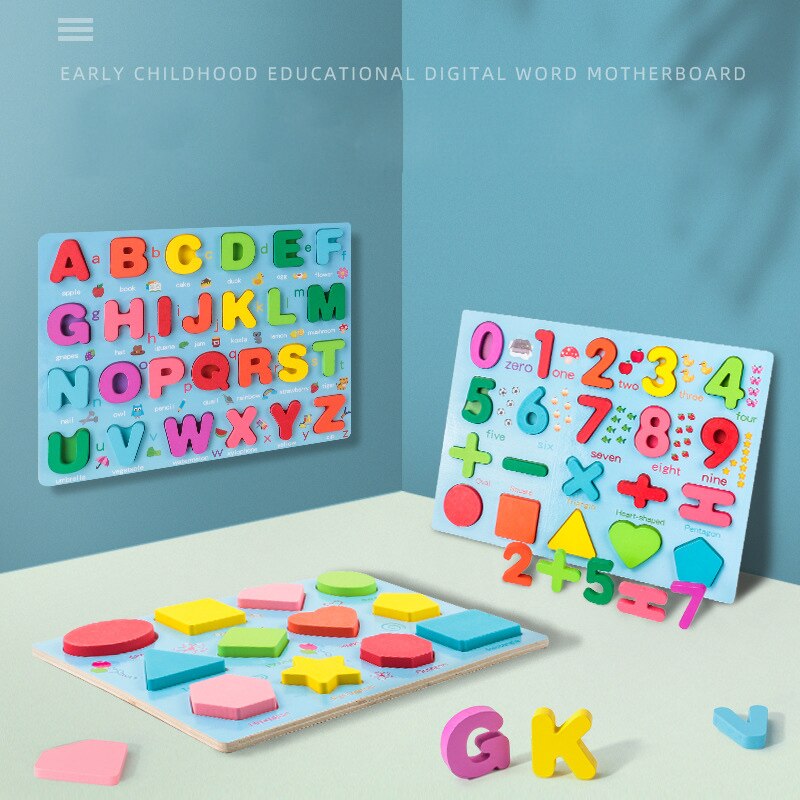 Houten Kids Houten 3D Alfabet Nummer Puzzels Speelgoed Brief Digitale Geometrische Engels Educatief Speelgoed Voor Kinderen Abcdefghijklmnabc