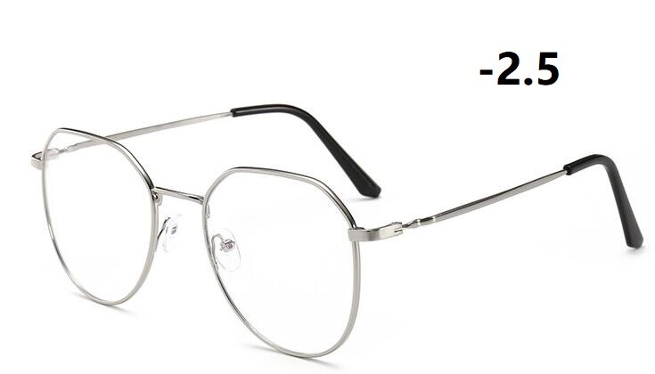 -1-1,5-2-2,5-3-3,5-4-4,5 myopie Brille Frauen Männer retro Metall Rahmen Platz Studenten Myopie Gläser Rahmen Für Neue: Silber- -2.5