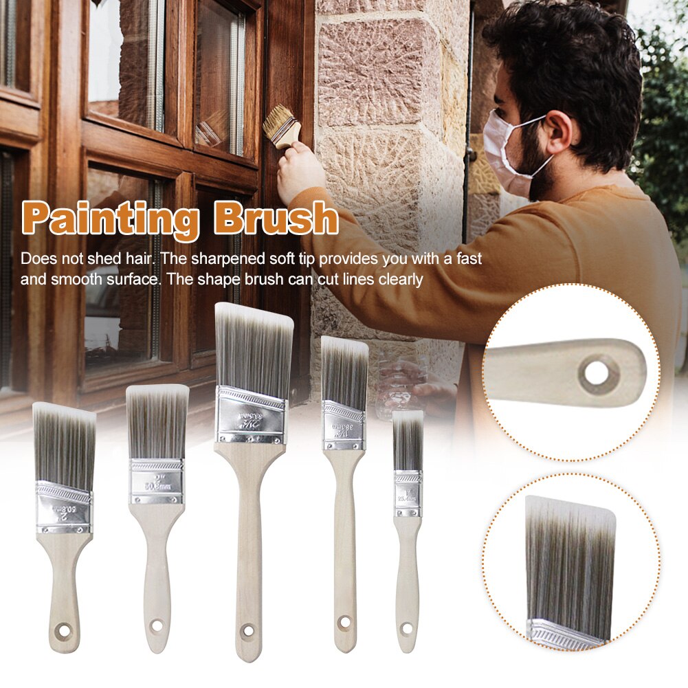 5Pcs Verf Borstel Met Houten Handvat Voor Olie Houtbewerking Verf Tool Schilderij Borstels Set Kunstenaar Penselen