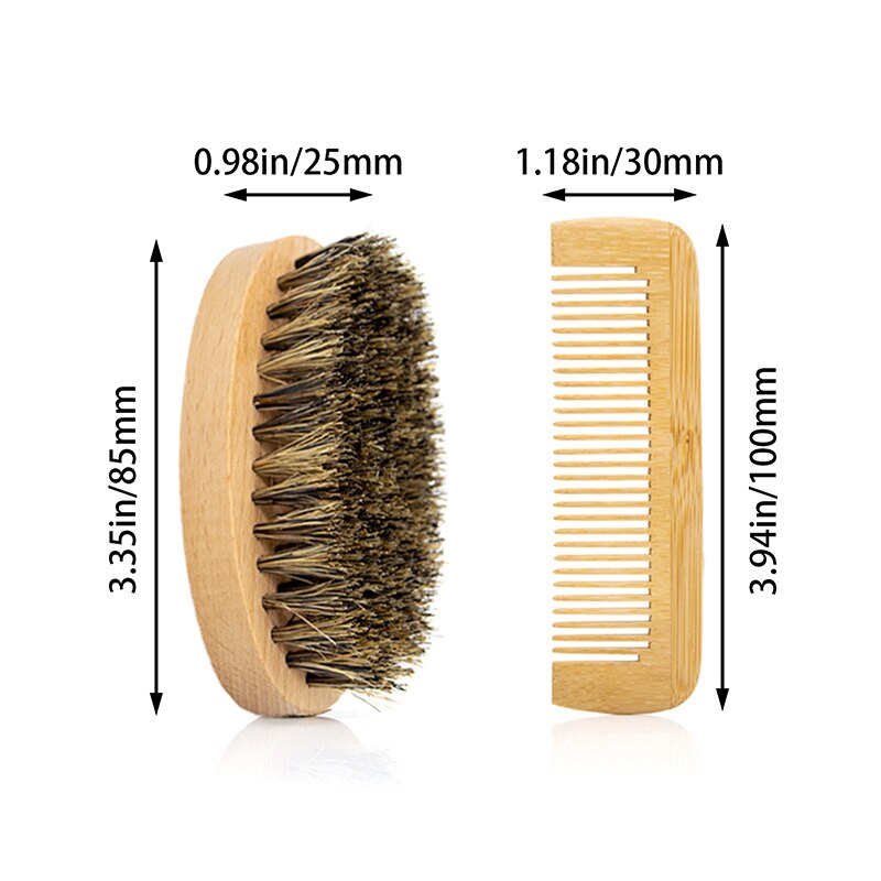 Wood Beard Brush Soft Boar Bristle Brush with Bamboo Wide Tooth Comb for Men Mustache Care Tool: 2
