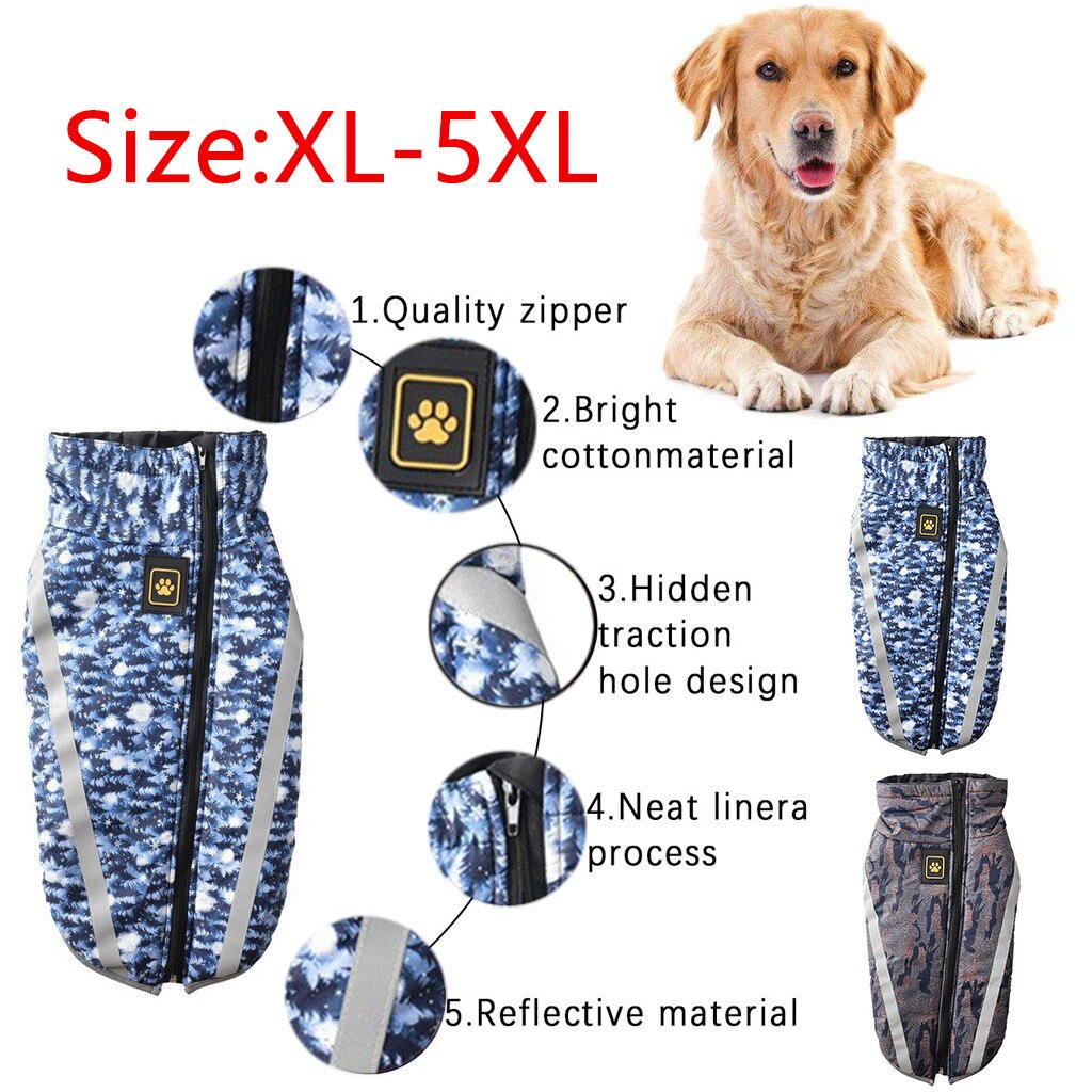 Dog Jacket Large Breed Dog Coat Waterproof Reflective Warm Winter Clothes for Big Dogs Labrador Overalls Chihuahua Pug Clothing