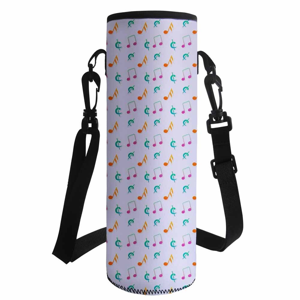 Music Notes 1000ML Water Bottle Cover Bag Pouch w/Strap Neoprene Water Bottle Carrier Insulated Bag Pouch Holder Shoulder Strap: 500-700ML-Z18 / Z2633