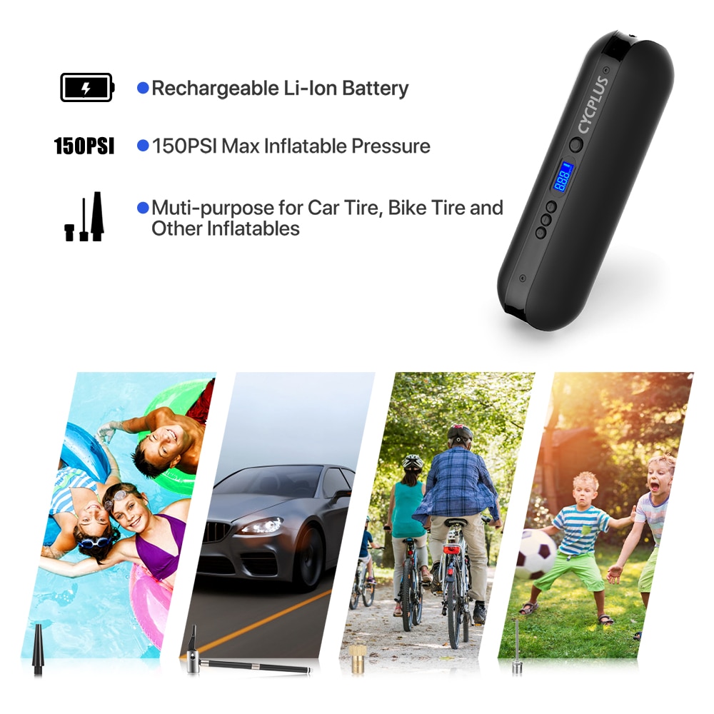 CYCPLUS Electric Bike Pump High Pressure Cycling Bicycle Accesories Mini Air Inflator Hand Pump for MTB Car Tyre Ball Ballons