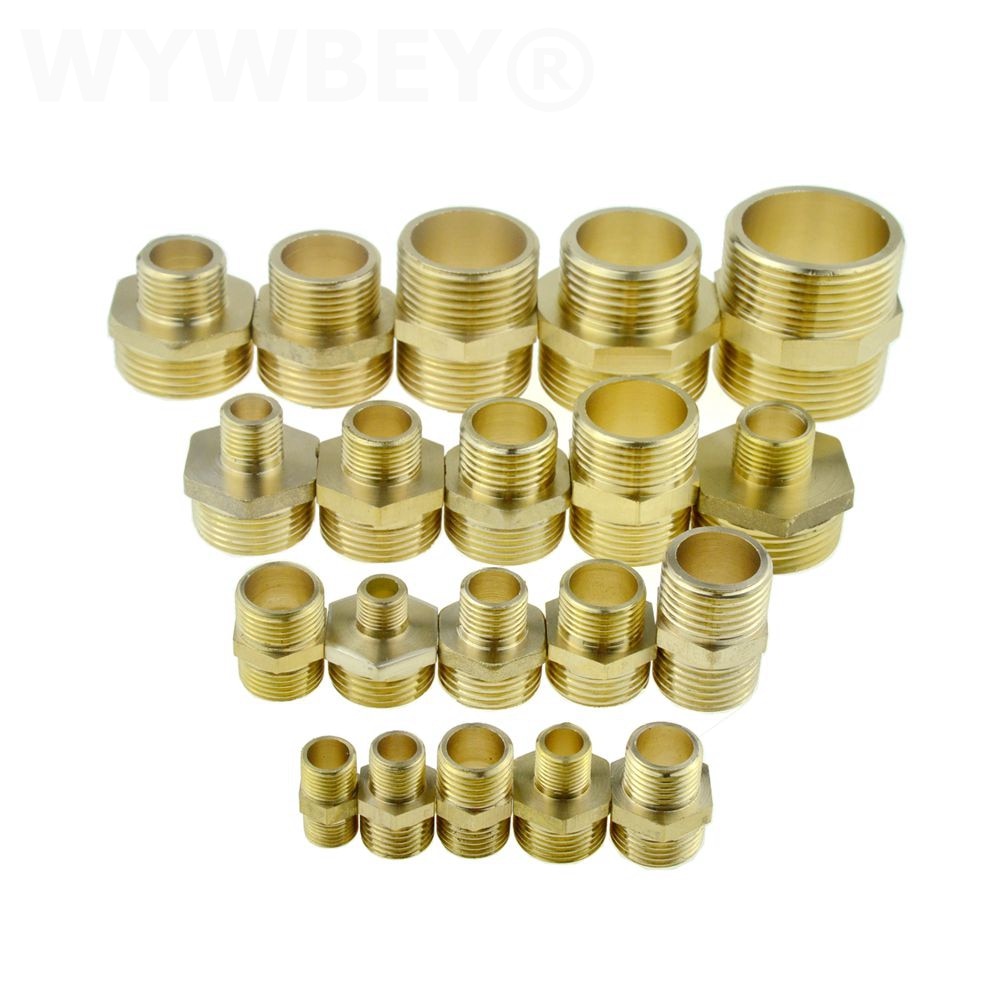 Messing sekskantet nippel rørfitting kobber adapter 1/8 1/4 3/8 1/2 3/4 han lige reduktionskoblingsforbindelse vand gas vvs samling