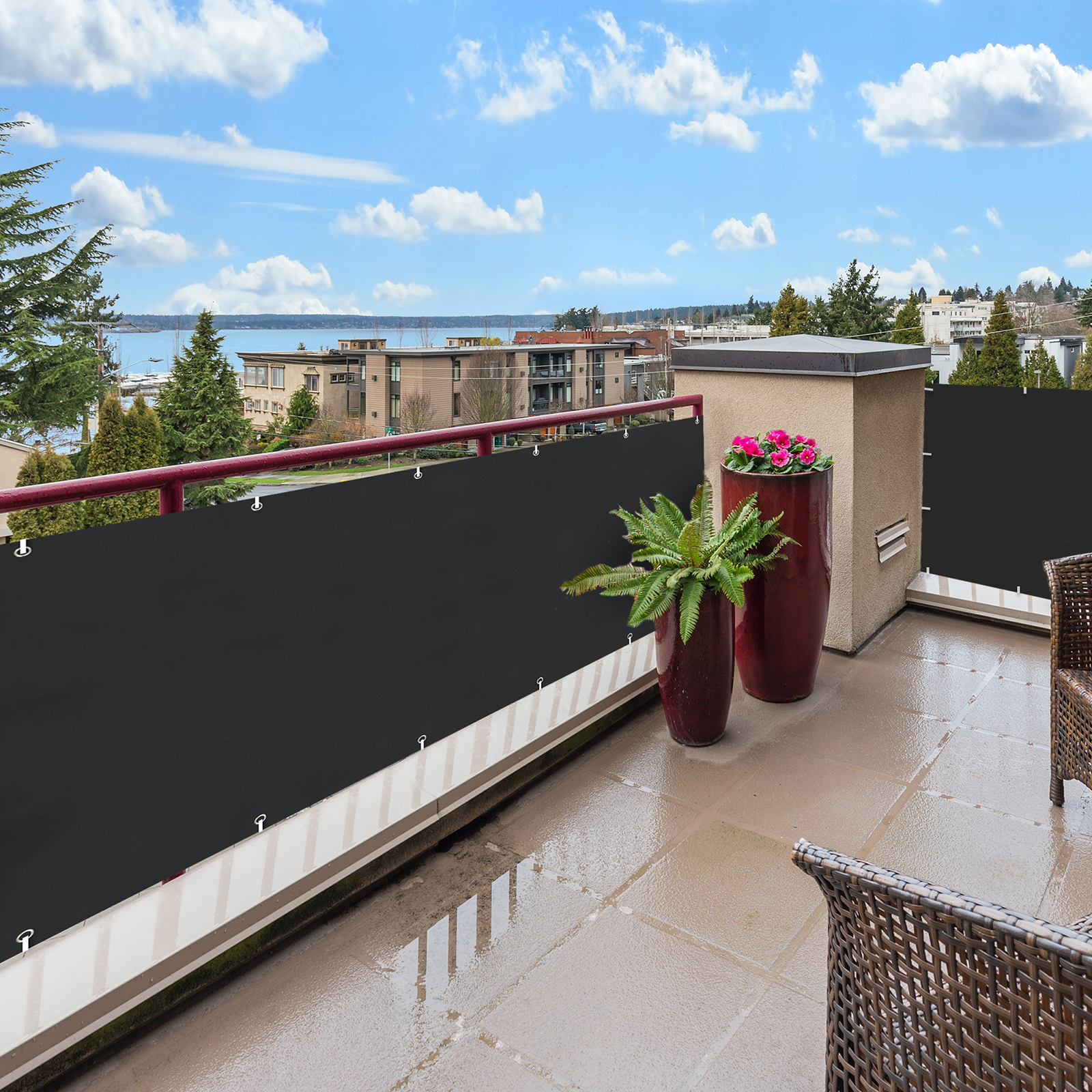 Balcony Privacy Screen 90 x 500cm Opaque Balcony Cover Balcony Surround Wind and UV Protection Waterproof with Eyelets for Patio