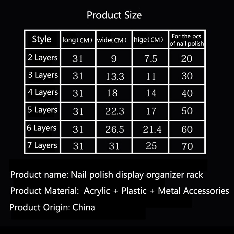 Estante de almacenamiento para esmalte de uñas, organizador de pintalabios acrílico transparente de 2/3/4/5/6/7 niveles, soporte para tienda de manicura