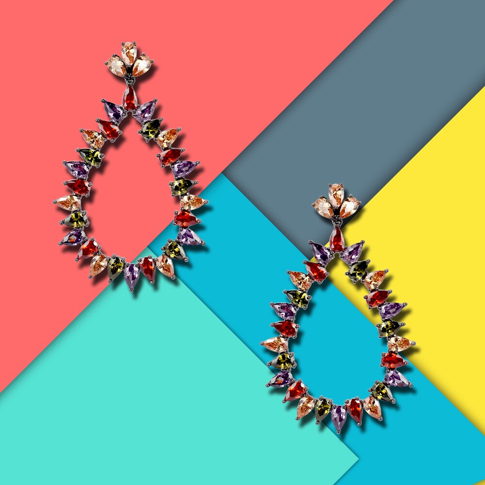 Luxus Bunten eis knacken zirkon Stein Ohrringe Kupfer Gold Regenbogen Schmuck Romantische Ohrtropfen Für Frauen Mädchen