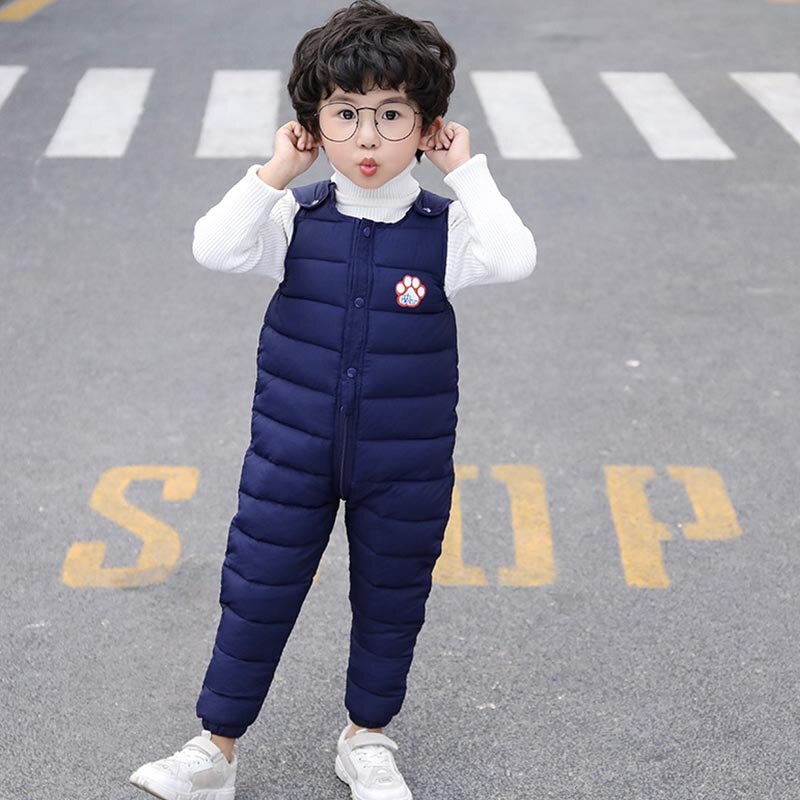 Kinderen winter overalls kinderen dons katoenen effen jumpsuits meisjes cartoon jumpsuits jongens verdikte buitenbroeken kinder overalls