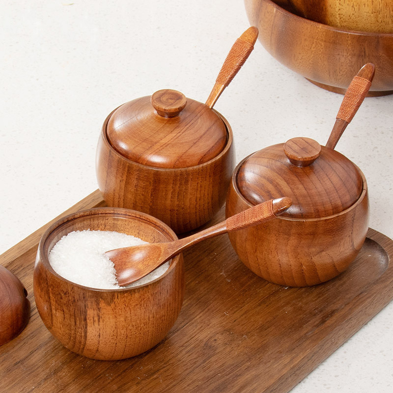 Akazie Holz Salz würzen Krug Zucker Pfeffer Container Holz Gewürz Kasten Lagerung Schüttler Panzer Flasche Kräuter Organizer Mit Deckel
