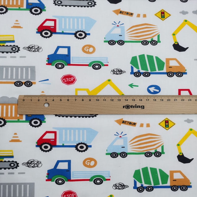 160cm breedtes diverse cartoon bouwvoertuigen auto's vrachtwagen bedrukt 100%  katoenen stoffen auto patchwork quilt beddengoed kussen