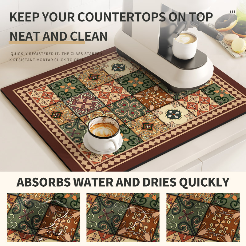 Retro Koffiezetapparaat Mat Waterdichte Schotel Droogmatten Sneldrogend Afvoer Pad Servies Antislip Aftappen Placemat Keukenkleed