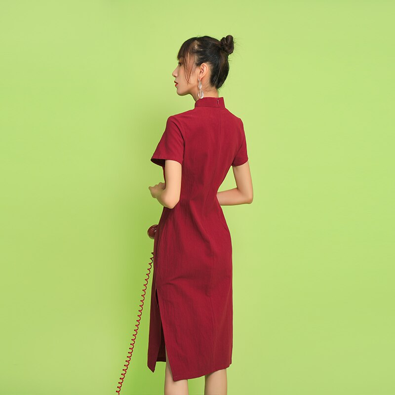 Chinese Traditional Improved Cheongsam Summer Short-sleeved Mini Qipao Dress Modern Daily Slim Qipao Dresses Vestido