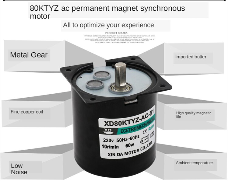 80 ktyz vekselstrømsmotor 220v 5 rpm  -110 rpm motor mikro sakte hastighet maskin 60w fast magnet synkron motor liten motor