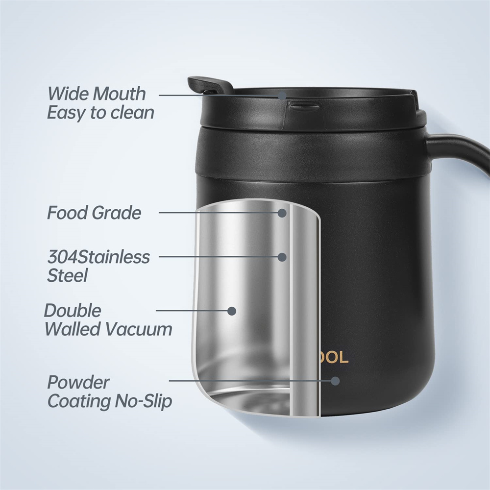 350/500ml isolerede kaffekrus med hank i rustfrit stål, isoleret krus, kaffekrus, termokande, tekopper med kant