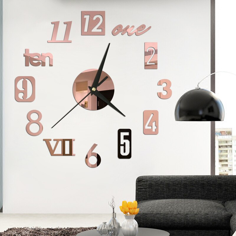 Mini Hause Wanduhr 3D DIY Acryl Spiegel Aufkleber Selbst Klebe Für Home Dekoration Wohnzimmer Quarz Nadel Hängen Uhr: G Rose Gold