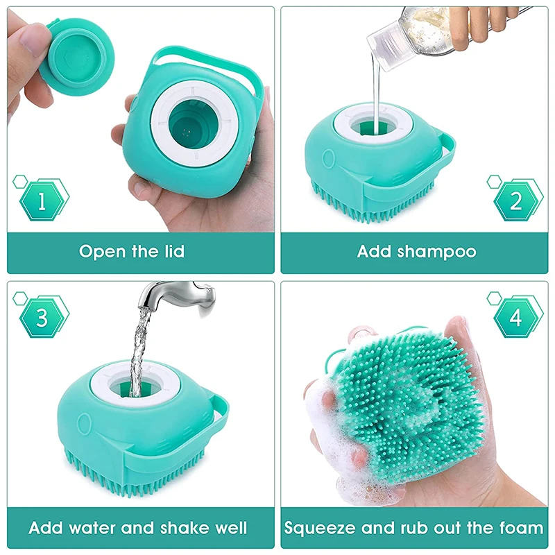 Brosse de douche en Silicone pour chien et chat, distributeur de shampoing pour animaux de compagnie, masseur, brosse de bain, salle de bain, lavage des chiots, brosse de toilettage, accessoires pour chiens