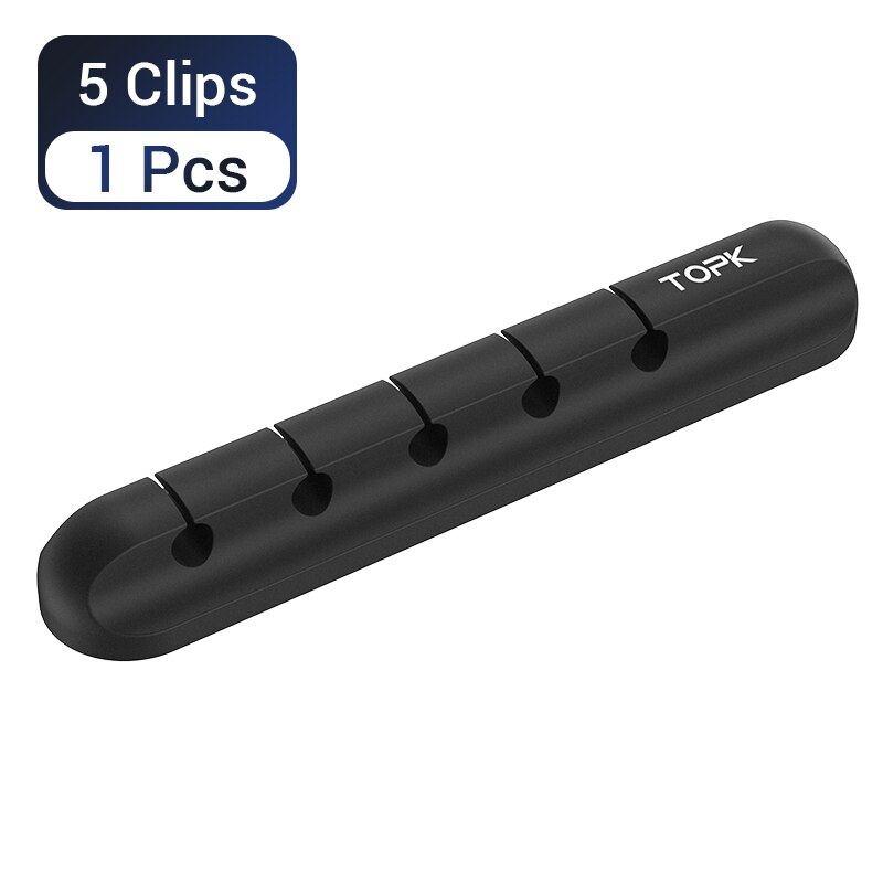 TOPK-organizador de cables USB de silicona para escritorio, Clips de gestión para ordenar, soporte de Cable para ratón, Cable de auriculares: 5 Clips - 1 Pieces