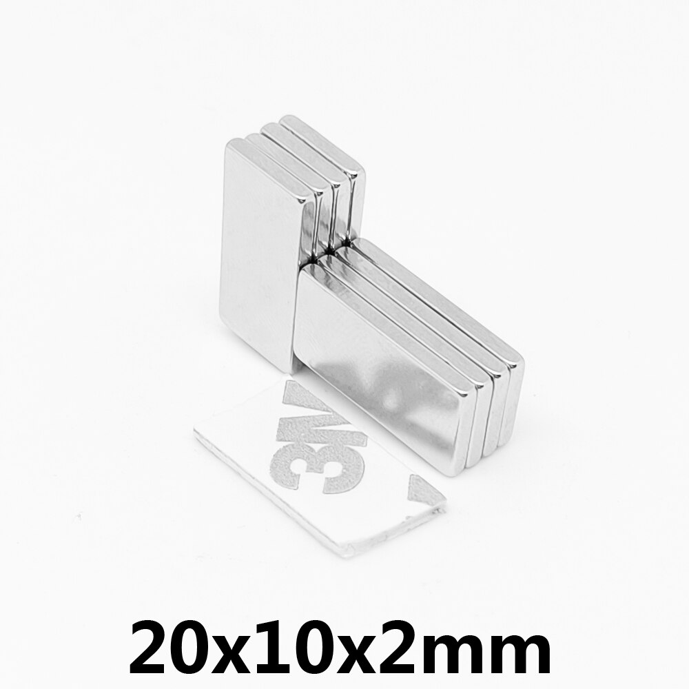 5/10/20/50/100/150Pcs 20X10X2 Blok Zoeken Magneet met 3M Dubbelzijdig Plakband 20*10*2 Sterke Neodymium Magneten 20x10x2mm
