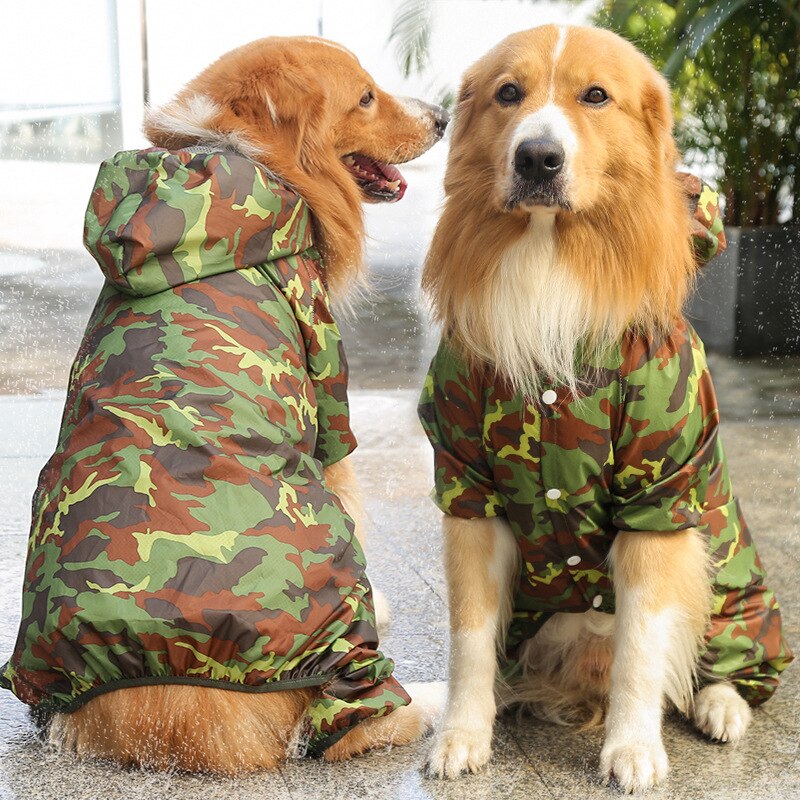 Pet Camouflage Oversized Raincoat Labrador Golden Retriever Four-legged Jumpsuit Medium And Large Dog Outing Waterproof Products