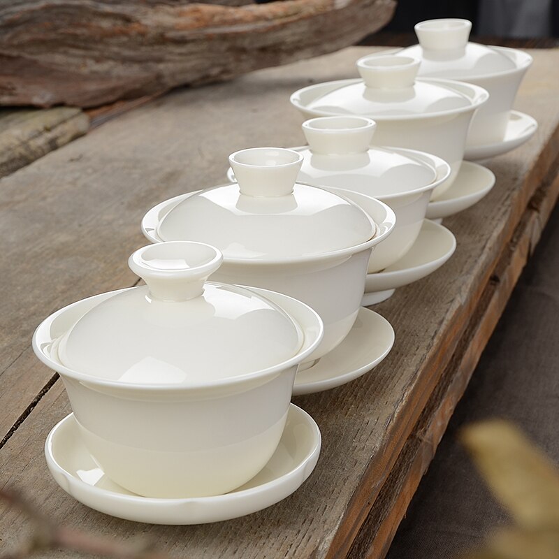 Chinese Traditional Tea Set Gaiwan White Porcelain Tea Set Tureen Cup Bowl Tea Ceremony Kung Fu Ceramics Flower Tea Master Cup