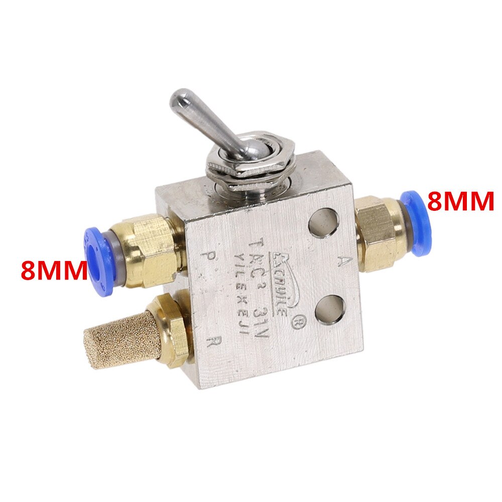 Mechanical Valve TAC2-31V 1/8"PT Thread 2 Position 3 Way Toggle Lever Air Pneumatic switch Valve w Fittings: 8MM