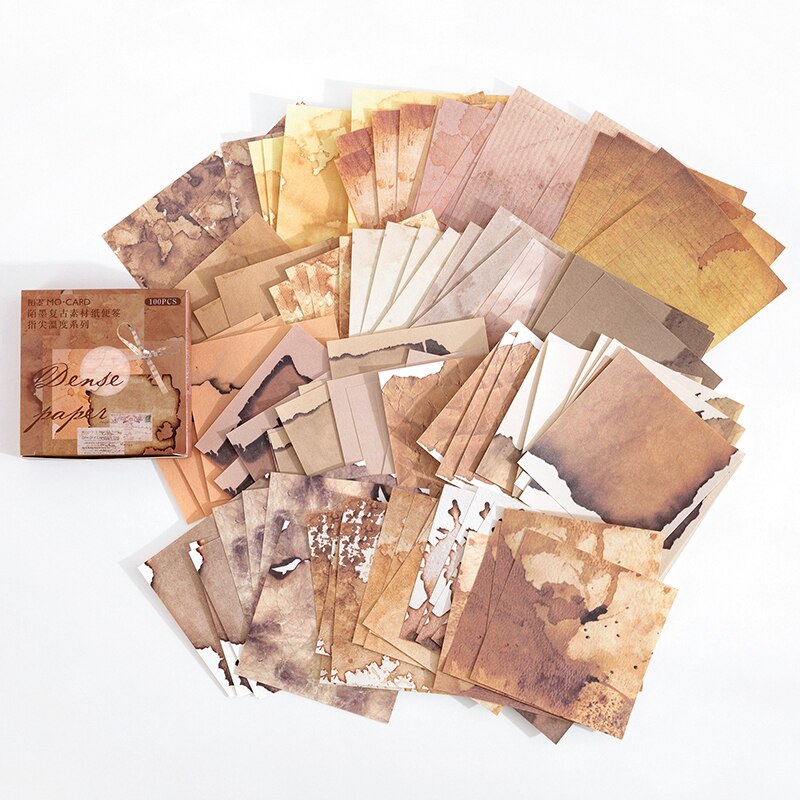 100 pcs /pack Old Time Retro Base Paper Notes Antique Handbook Diary Notebook Decoration: 003