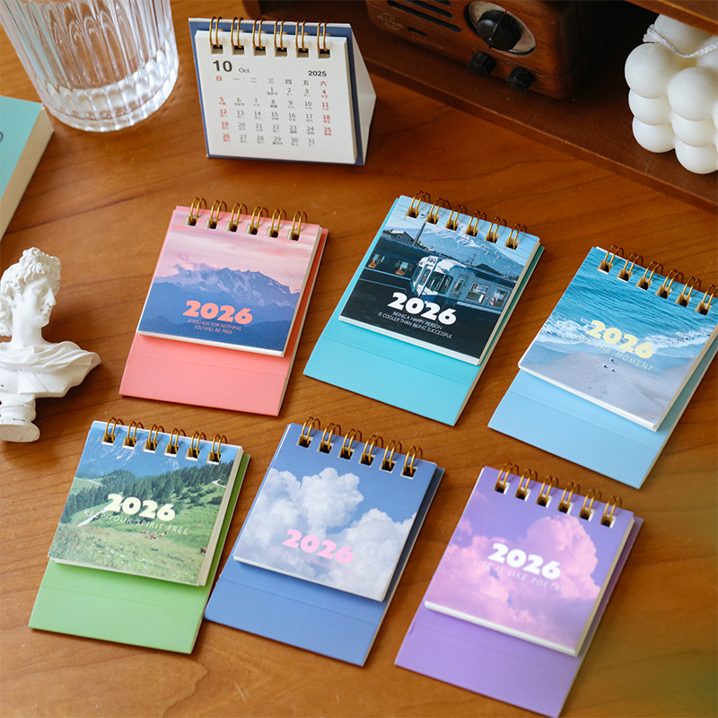 2026 Landschap Mini Bureaukalender Creatieve Spoelplanner Desktop Ornament Kantoorbenodigdheden Decor