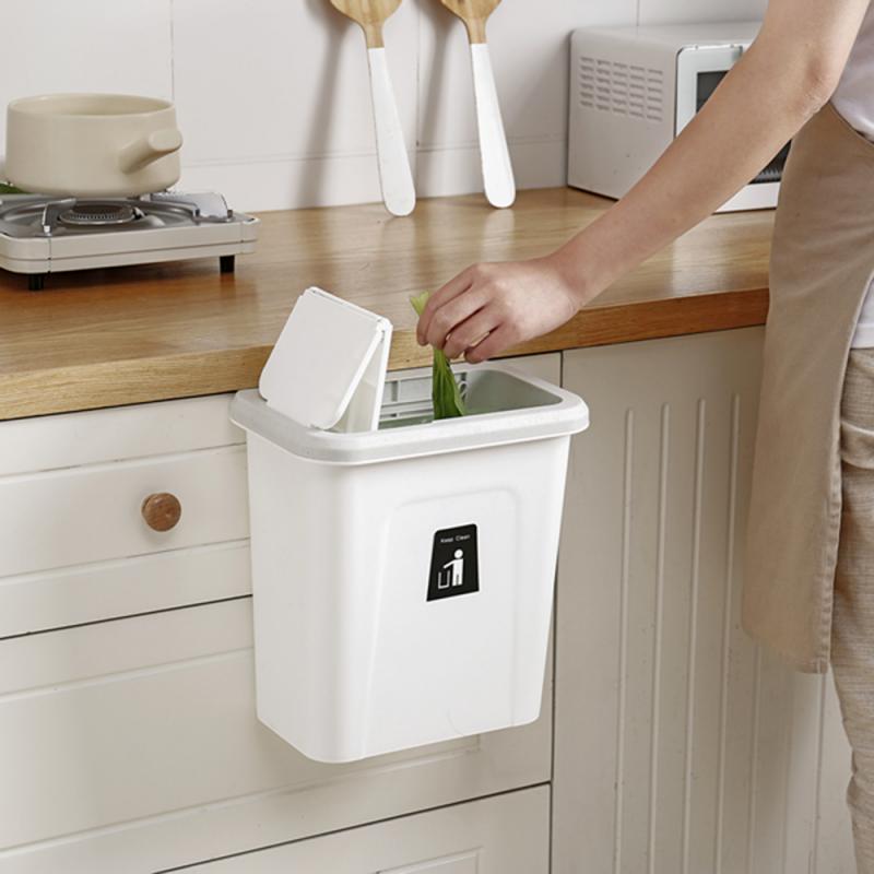 1pc couvercle coulissant poubelle cuisine armoire porte suspendus stockage poubelle sanitaire mural pliant poubelle outils de cuisine