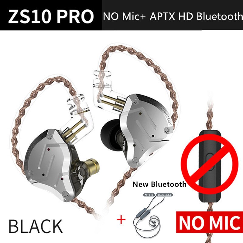 Kz  zs10 pro aptx hd bluetooth-kabel i örat hörlurar hybrid 4ba 1dd hifi bas hörlurar metall hörlurar sport för iphone