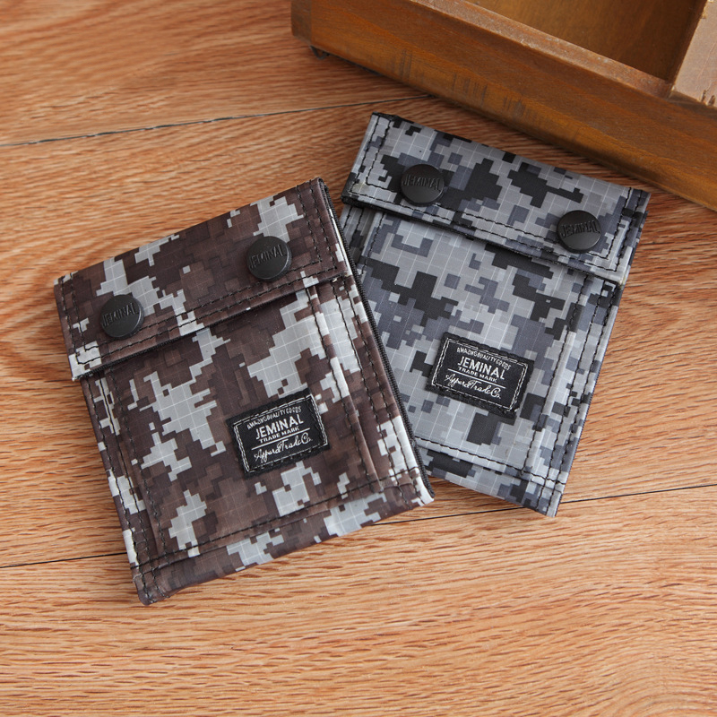 Mannen Canvas Portemonnee Korte Trifold Camouflage Student Mini Portemonnee Handtas Zip Broekzak Card Houders