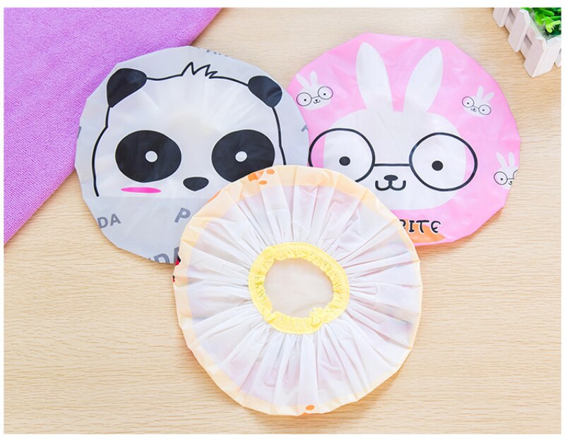 Animal Shower Caps Cartoon Waterproof Shower Cap Animal Shower Bath Hair Cap Lace Elastic Band Bathroom Products Random 1PC