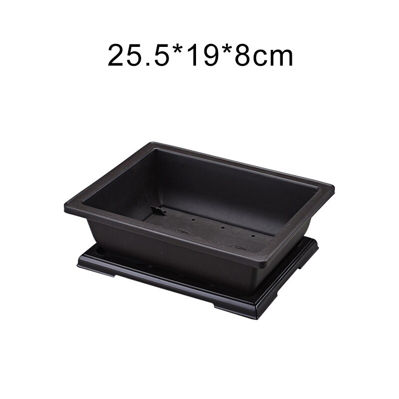 Maceta de plástico rectangular para bonsái, maceta para vivero, balcón, jardín, contenedor, maceta para plantas, mercados con platillo, bonsái: 25.5x19cm