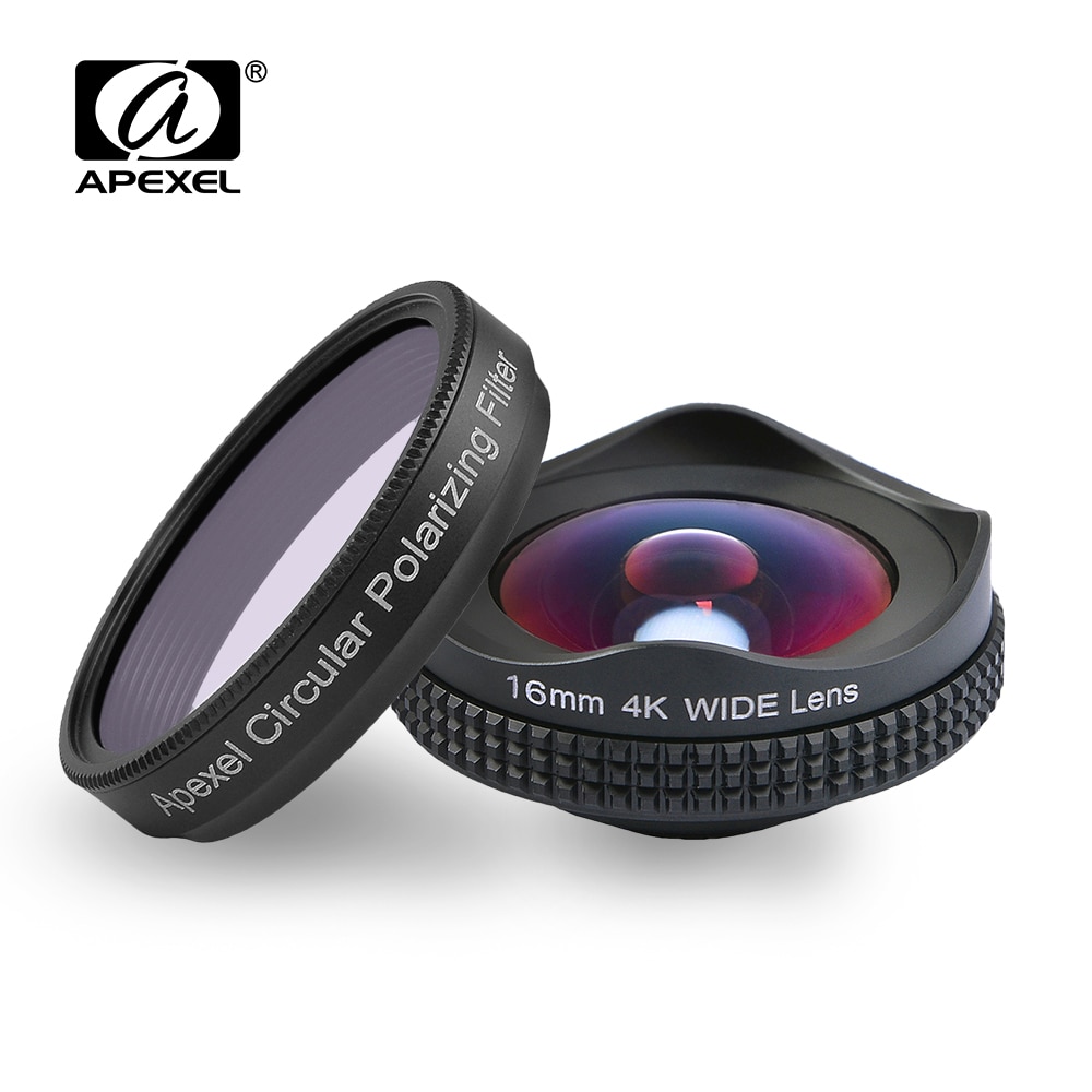 APEXEL-Kit de lentes de cámara Pro, 16mm, 4K, lente gran angular con filtro CPL, 2 en 1, HD, Clip Universal, para teléfono, iPhone, Xiaomi, Samsung