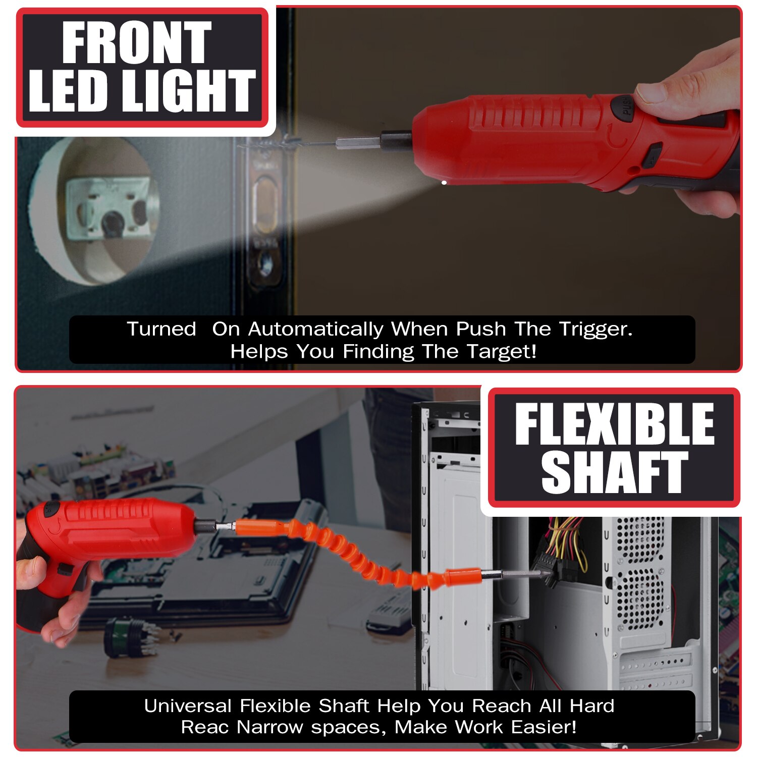 Electric Cordless Screwdriver 47Pcs 3.5Nm Screwdriver Set 3.6 V 1800mAh USB Rechargeable Wrench Front LEDs Adjustable 2 Position