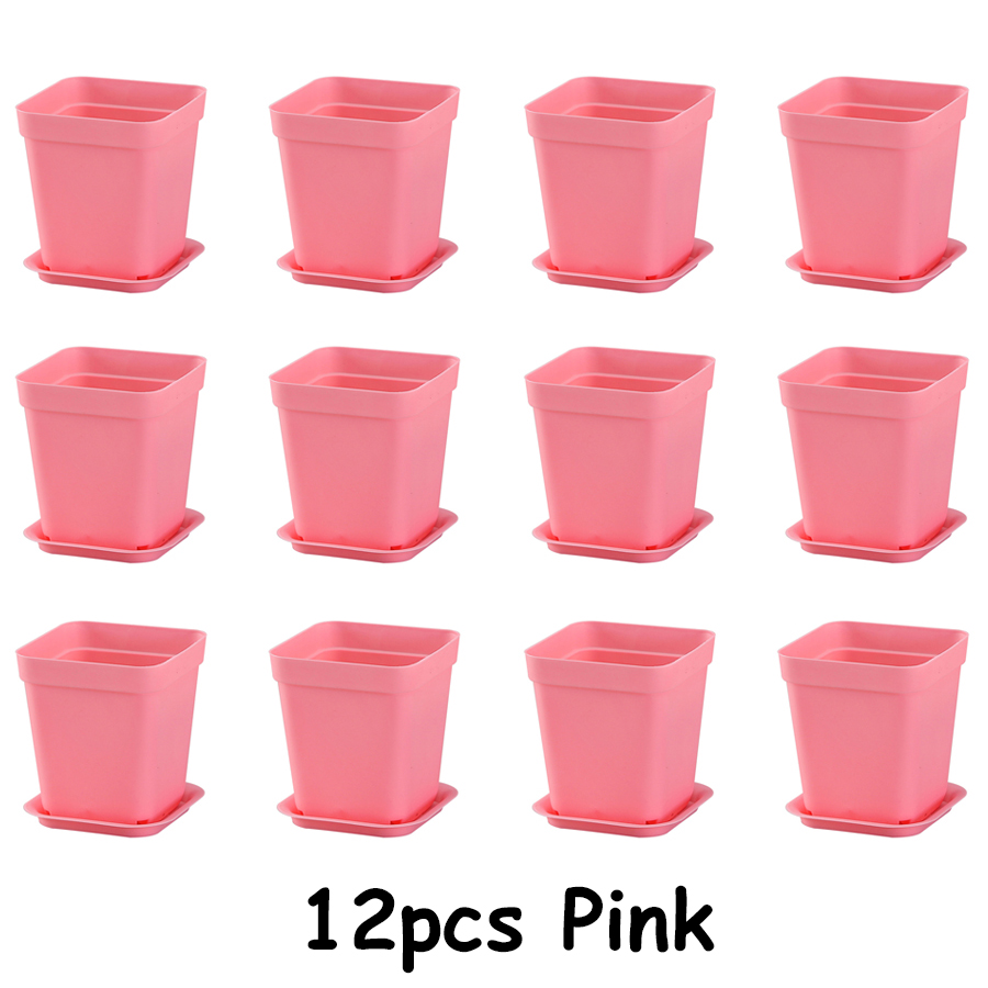 6/12pcs 7cm Pink Plastic Square Flower Plant Pots with Tray Nursery Pot for Succulent Office Desktop Gardening Balcony Decor: Yellow