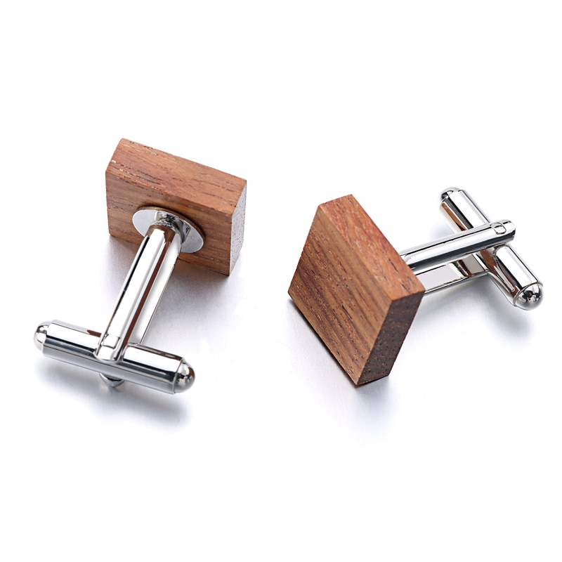 Wood Cufflinks Brand Jewelry Square Cassia siamea Cuff links For Mens Formal Business wedding