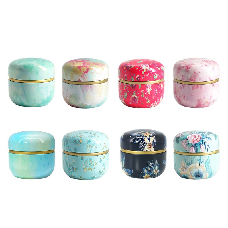 Blomma mini plåt lös te kaffe godis förvaringslåda runt metallfodral bröllopsfavör arrangör behållare japansk stil