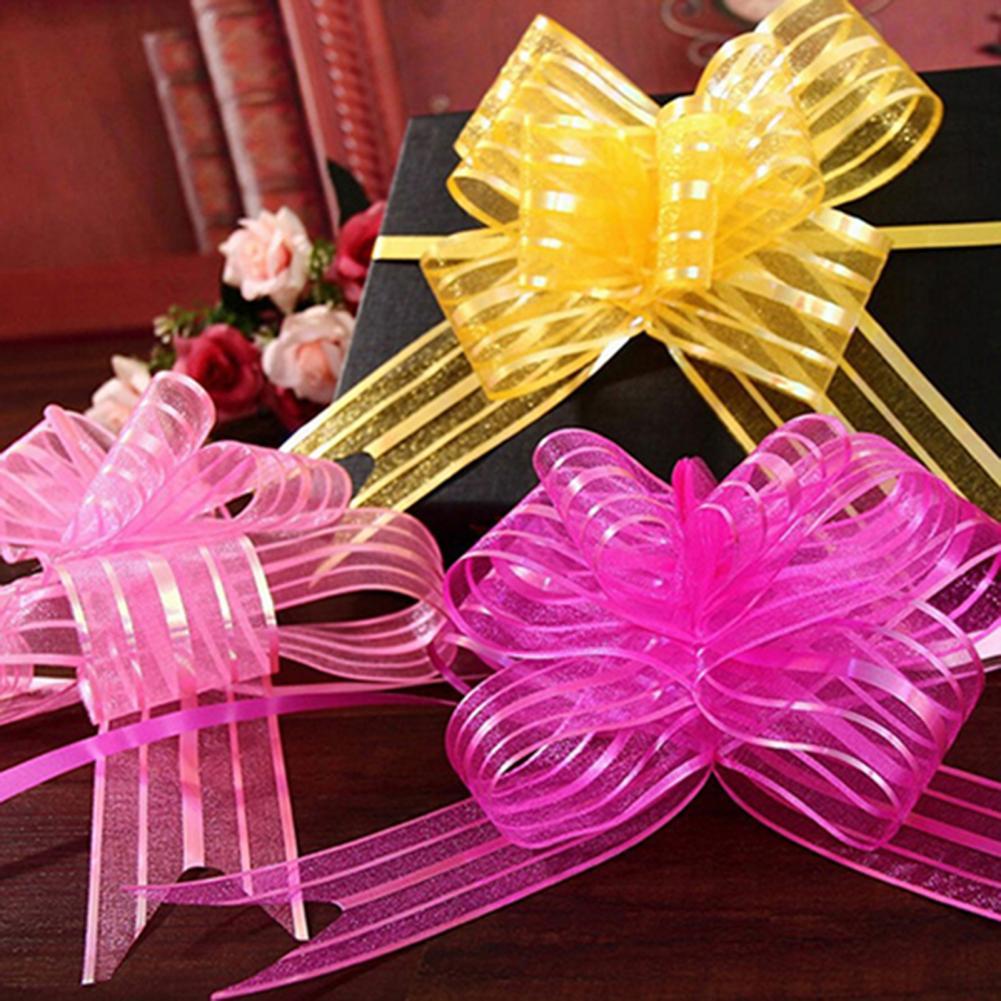 10Pcs Organza Ribbon Pull Bows Ribbons Flower Wrappers Wedding Party Car Decoration DIY Wedding Room Decoration Pull Flower