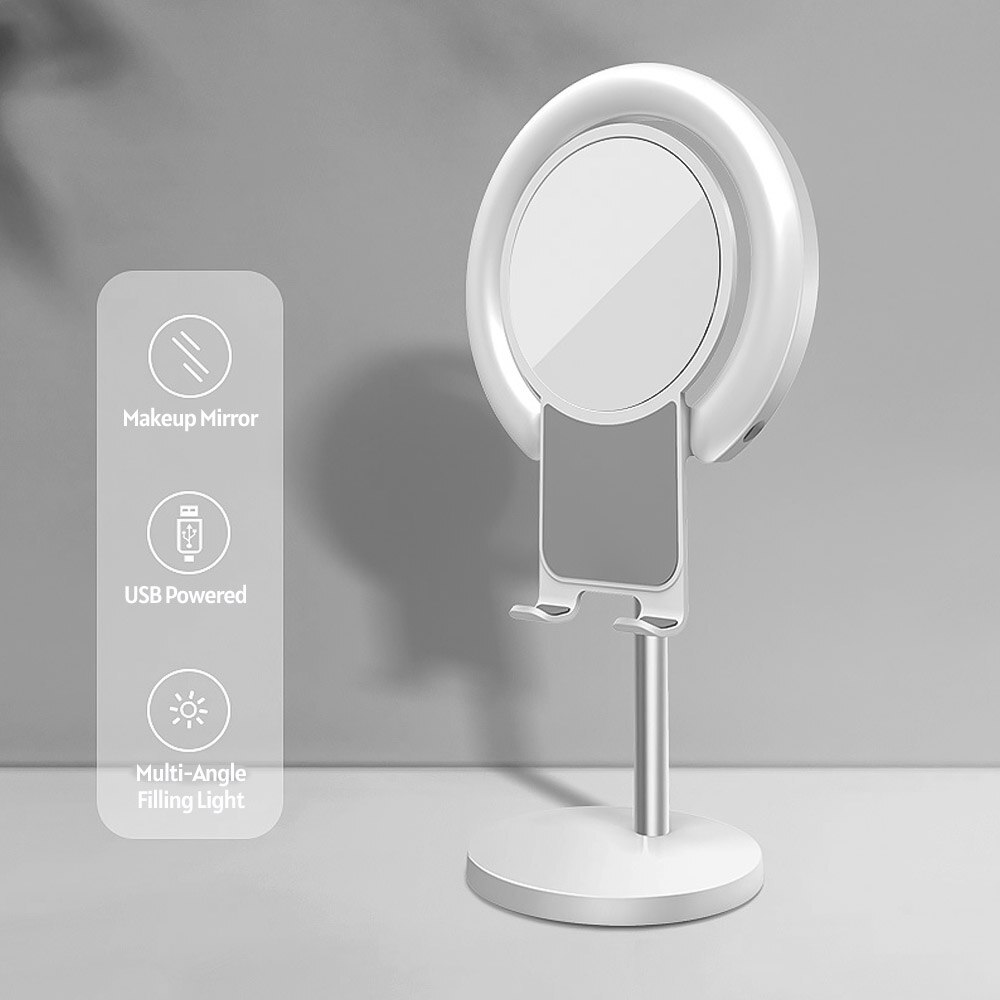 LED Ring Light Desktop Makeup Lighting with Stand Big Mirror Cellphone Holder Soft Beauty Effect Ringlight for Selfie Video