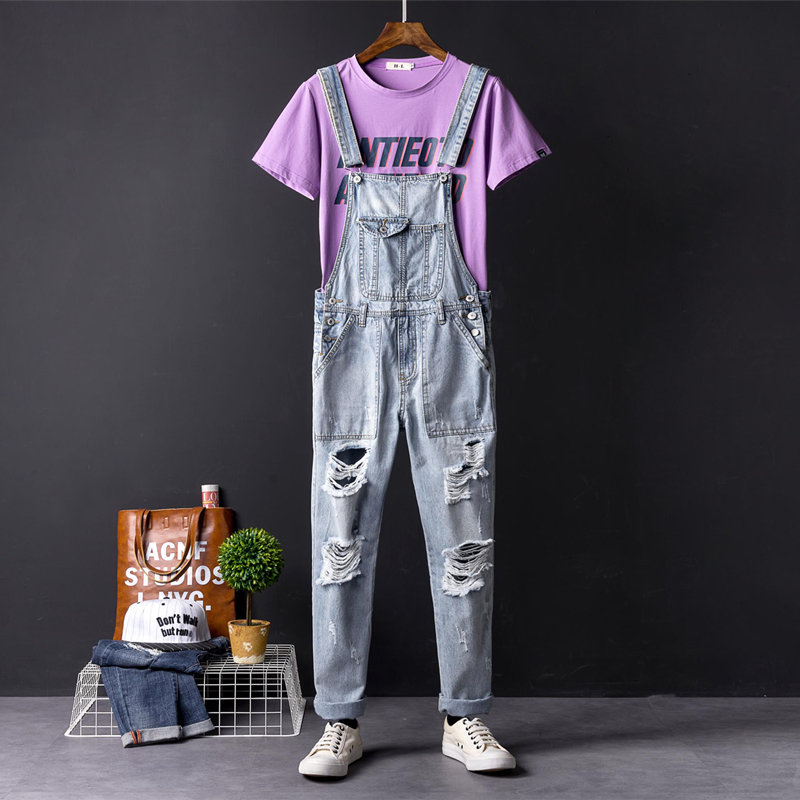Gebrochen See Jeans männer sommer licht waschen werkzeug hosenträger Koreanische Ausführung der Trend gurt hosen männlichen insgesamt!: XXXL