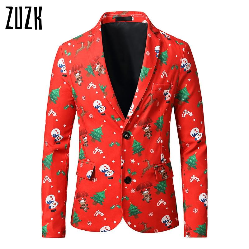 Rood thema kerstblazer heren casual enkelrijs heren pakblazers oversize amerikaanse maat xs -2xl