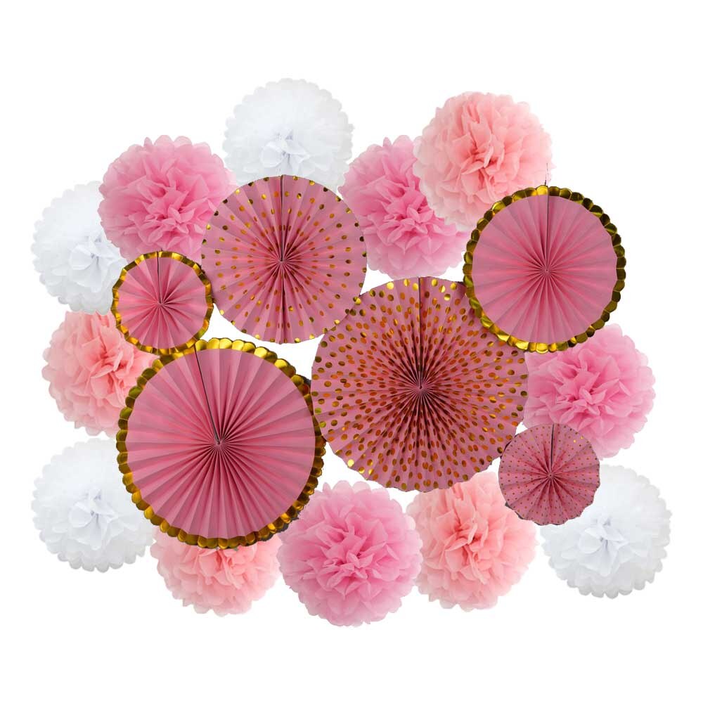 Lente Party Favor Goud Groen Set Vouwen Opknoping Papier Pom Pom Fans Baby Shower Kids Meisje Jongen Verjaardag Decoratie