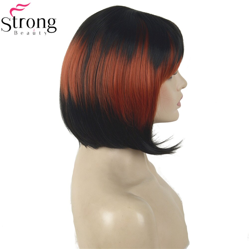 StrongBeauty Cosplay Pruik Rood/Zwart Mix Nette Bang Bob Haircut vrouwen Synthetische Pruik