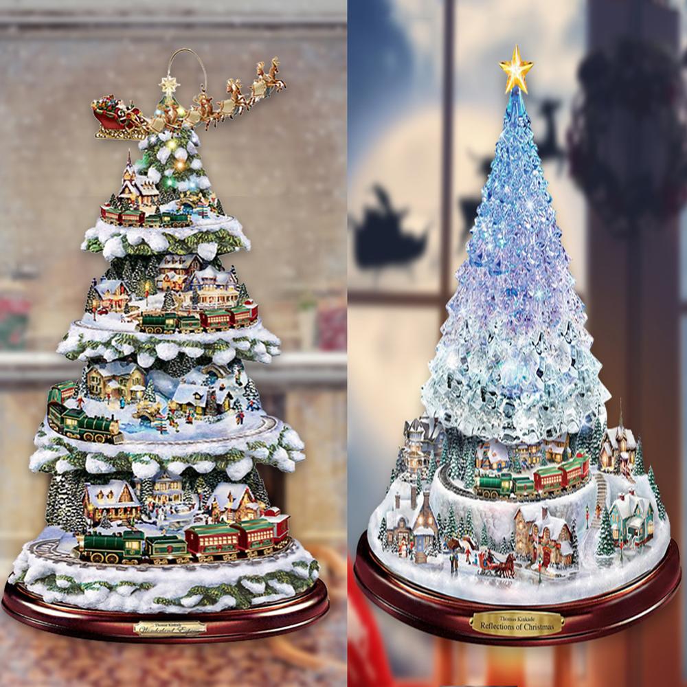 Christmas Tree Rotating Sculpture Train Decorations Paste Window Paste Stickers pegatinas paredes Christmas Decorations for Home