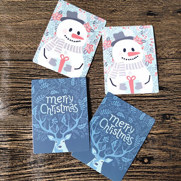 50pc/lot Christmas Snowman Deer Merry Christmas Small Message Card Writable Card 6x8cm decoration card
