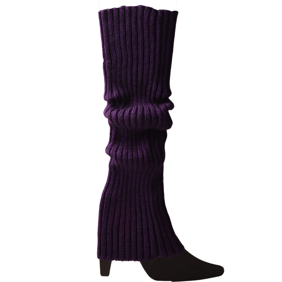 Jambières en tricot de couleur néon pour femmes, chaussettes côtelées brillantes sans pieds, Punk noir, hauteur des genoux, gothique, Hip-hop Rock, Halloween des années 80: Violet